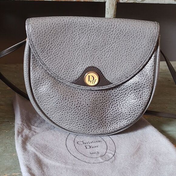 🔥2X HP🔥Christian Dior Leather Gray Pebble Pochette Bag Dior Logo Dust Bag - Picture 1 of 13